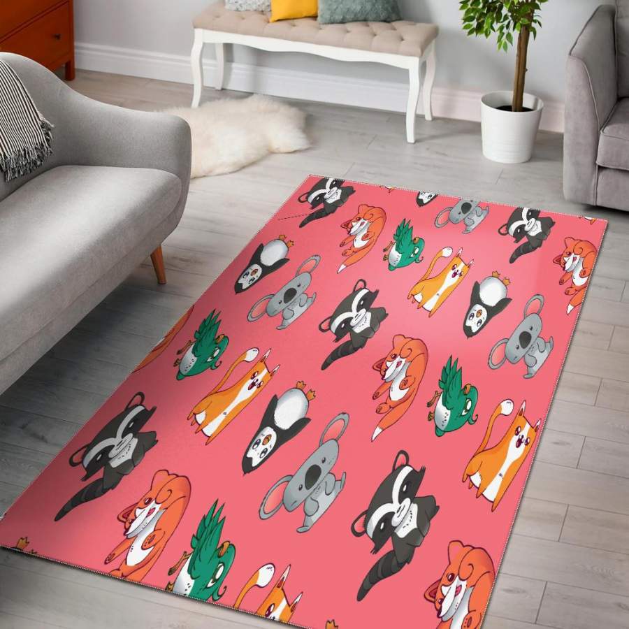 Pink Cute Animals Nursery Rug