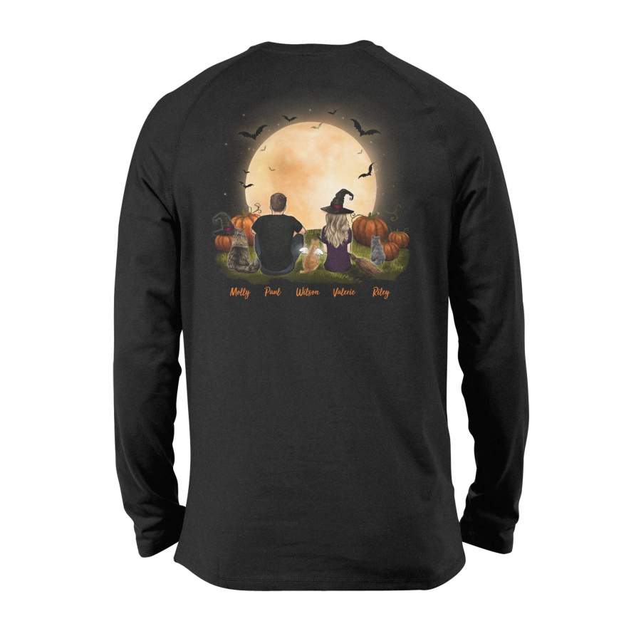 [ BACK SIDE ] Personalized custom cat & couple long sleeve Halloween gift for cat mom dad lover owner – 2402