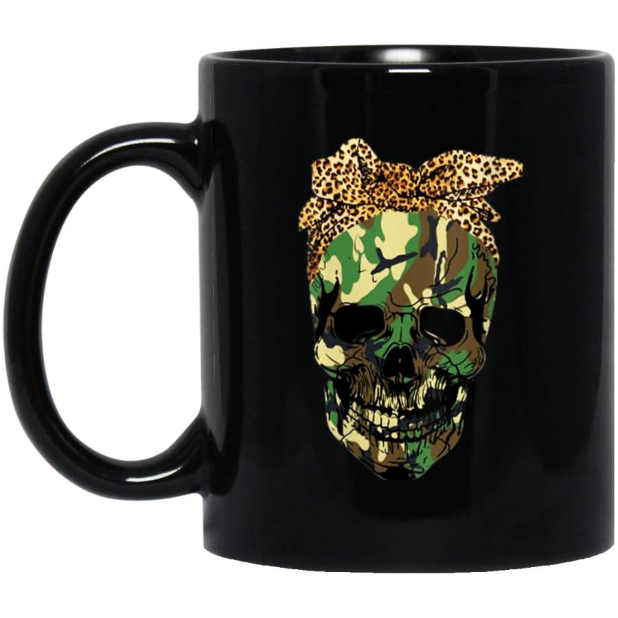 Camouflage Skull with Leopard Bandana Funny Skull 11 oz Mug