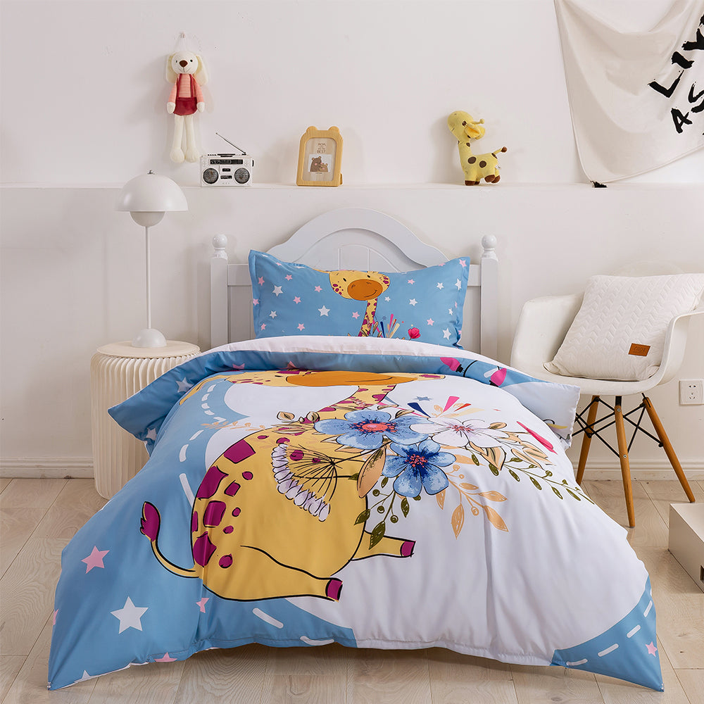 3D Cartoon Animal Giraffe Floral Quilt Cover Set Bedding Set Duvet Cover Pillowcases 360