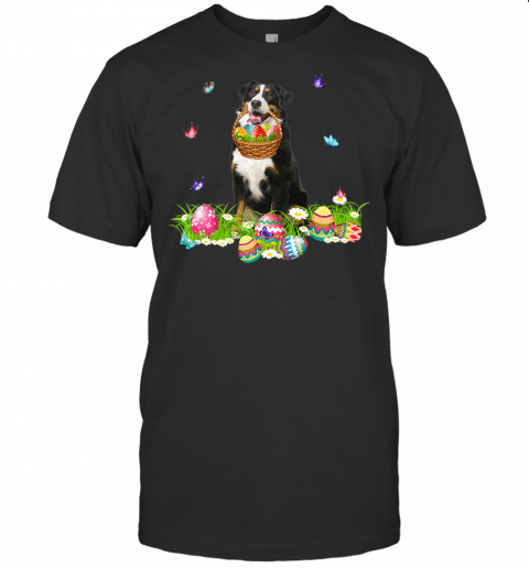 Bernese Mountain Bunny Dog With Easter Eggs Basket Premium T Shirt