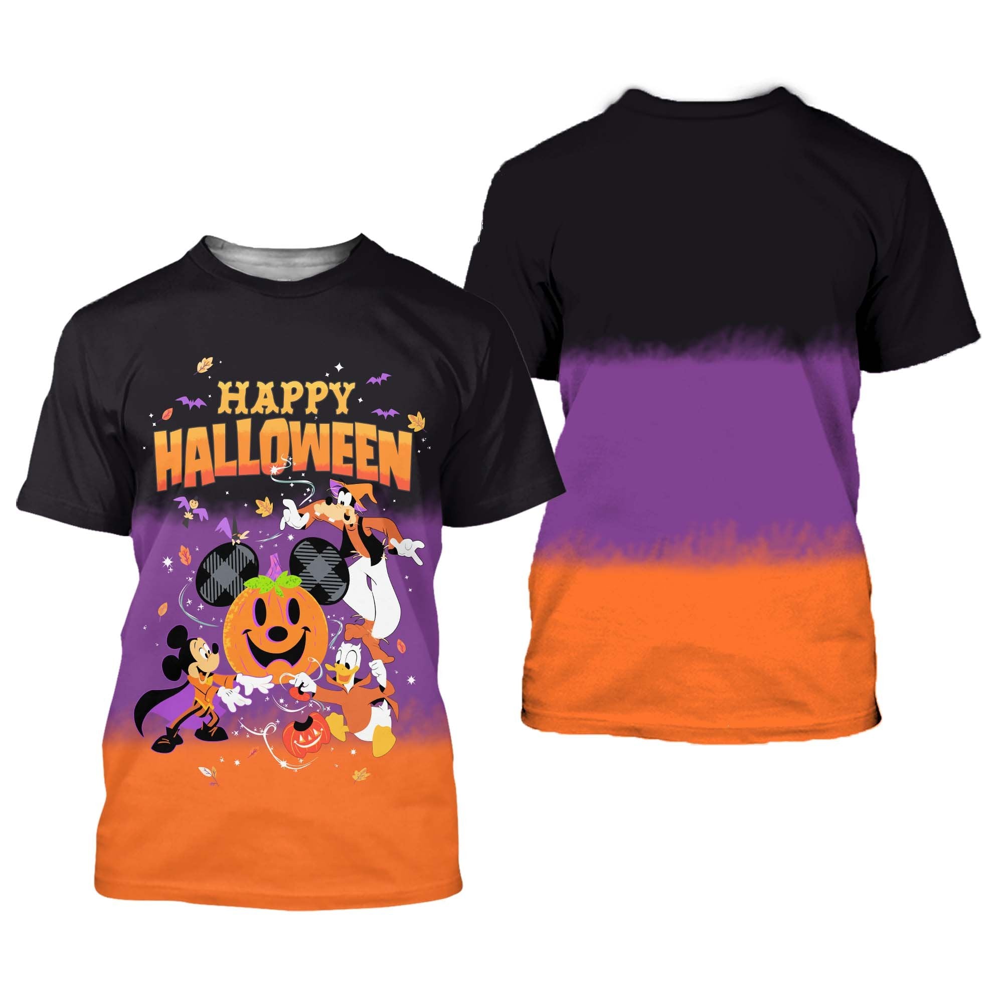 Unifinz Dn Halloween Shirt Happy Halloween Mk Mouse Goofy Donald Black Purple Orange T-Shirt 2022