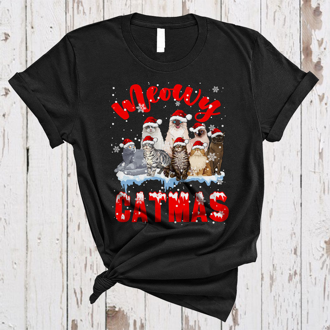 Meowy Catmas Funny Christmas Santa Cat Kitten Squad Cat Lover Matching Family Group Unisex T-Shirt