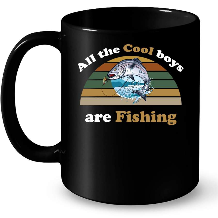 All The Cool Boys Are Fishing, Classic VIntage – Full-Wrap Coffee Black Mug