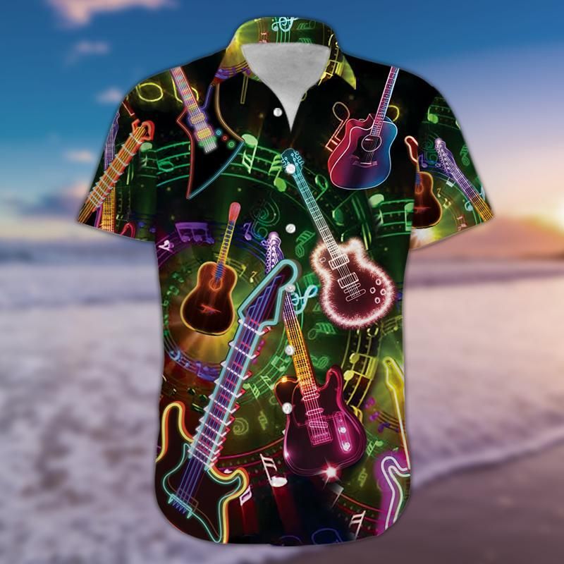 Buy Colorful Neon Guitar Hawaii Shirt Ha78018