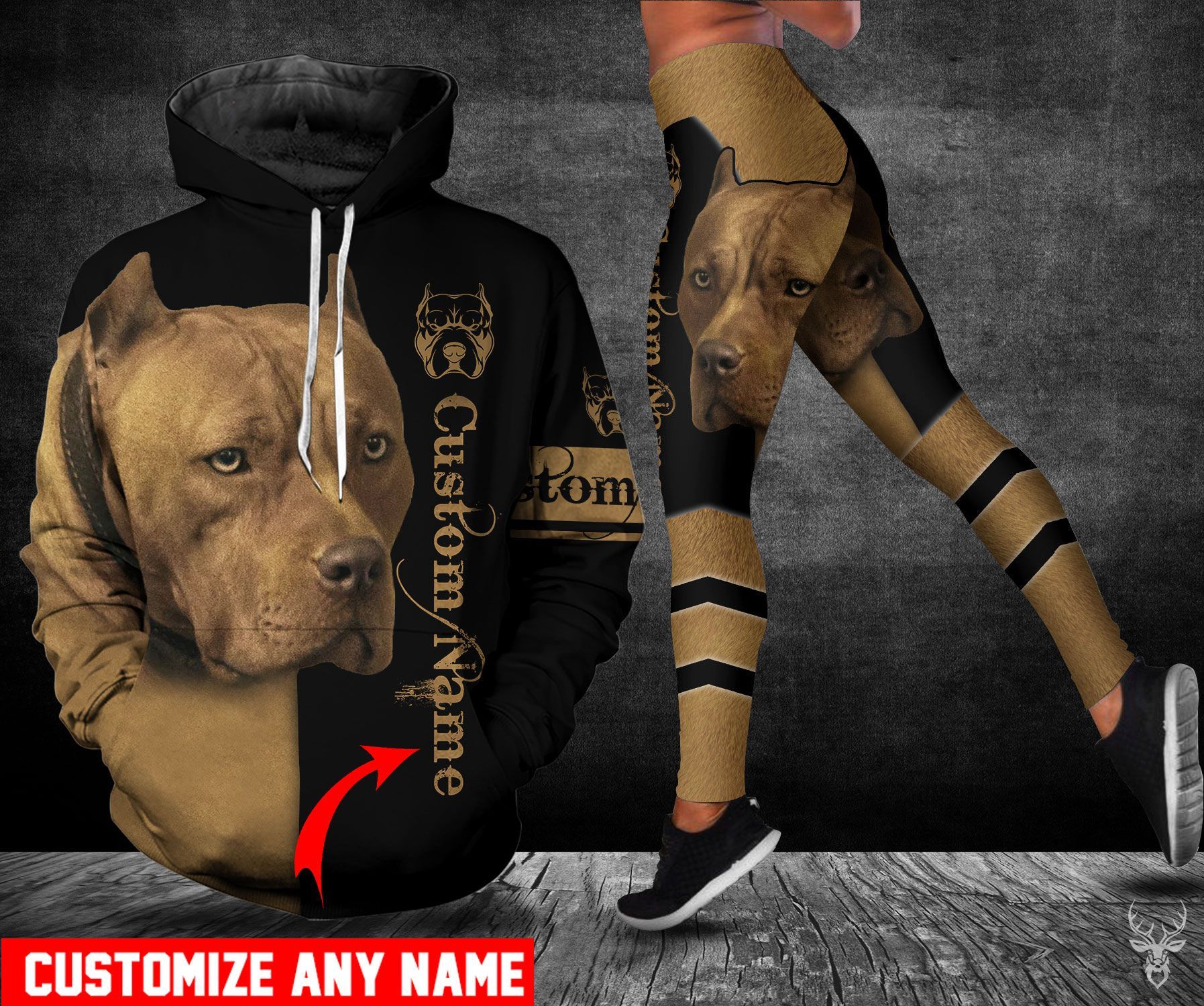 TJJ012010E04GD PITBULL CUSTOM NAME HOODIE LEGGING BT