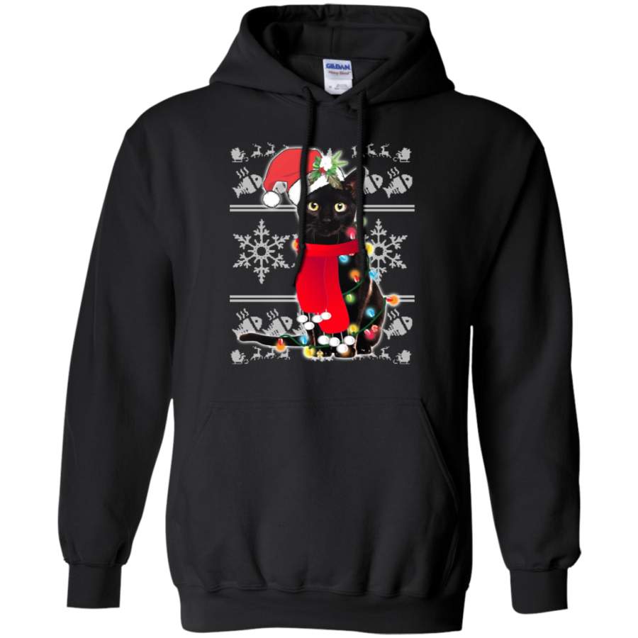 Ugly Christmas Black Cat Santa Scarf Merry Xmas Hoodie Gift Idea