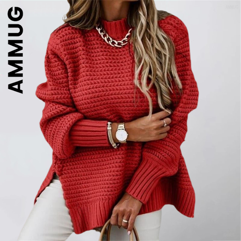 Ammug Knitted New Women Sweater Sexy Soft Sweaters Ladies O-neck Sweet Basic Sweetshirts Women Loose Warm Female Woman Sweater alx