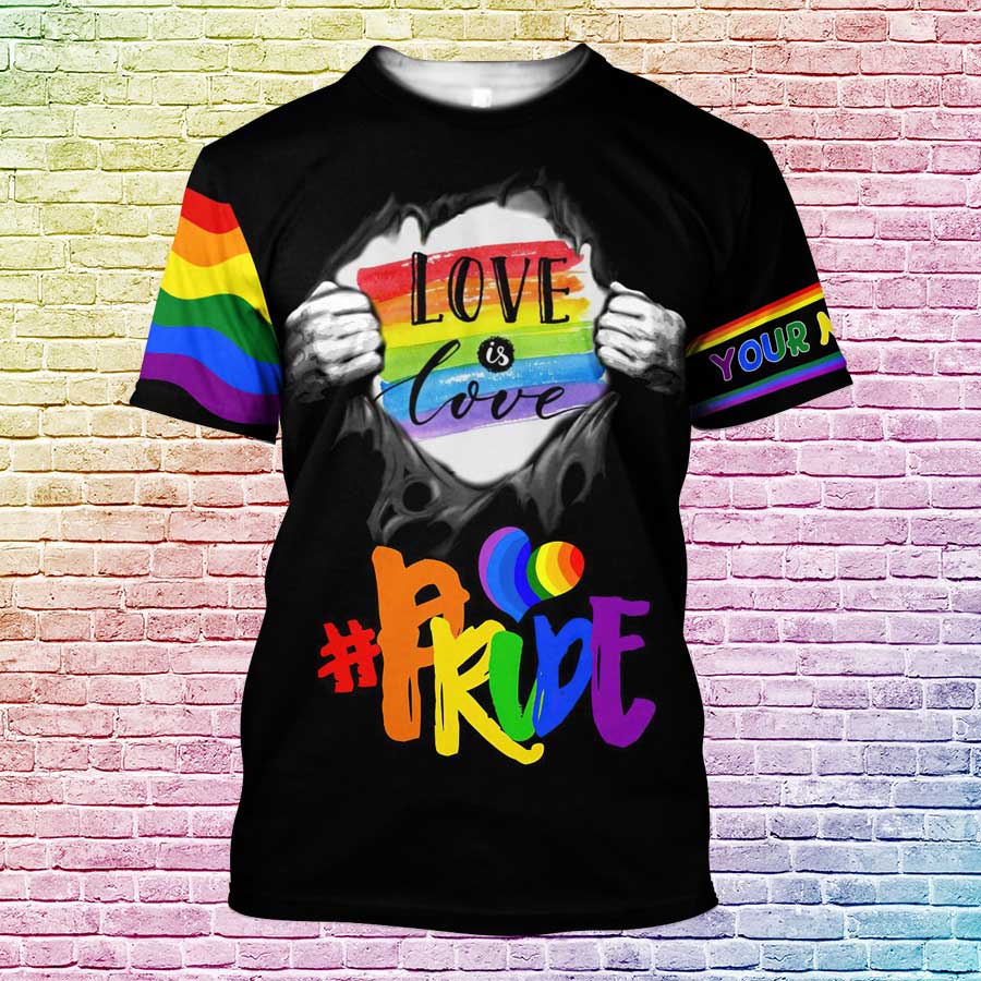 Custom Pride Designs T Shirts, Lgbt Pride Love Is Love Personalized Name 3D All Over Printed, Gaymer Shirt