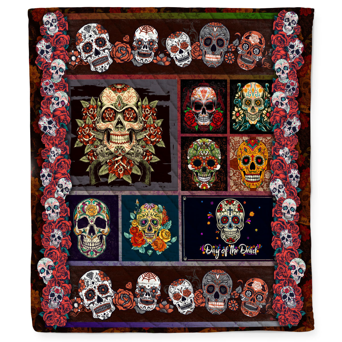 Sugar Candy Skull Catrina Calaveras Day of the Dead Quilt Blanket