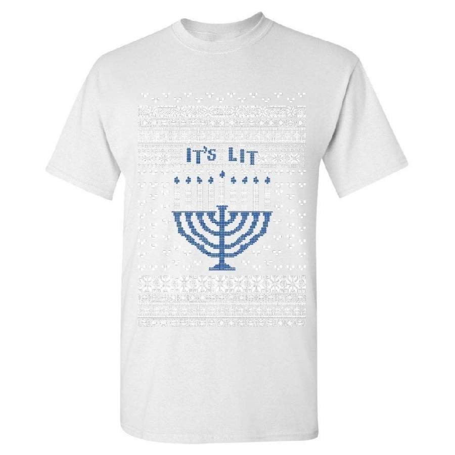 Ugly Sweater It’s LIT Hanukkah Menorah Men’s T-Shirt Christmas