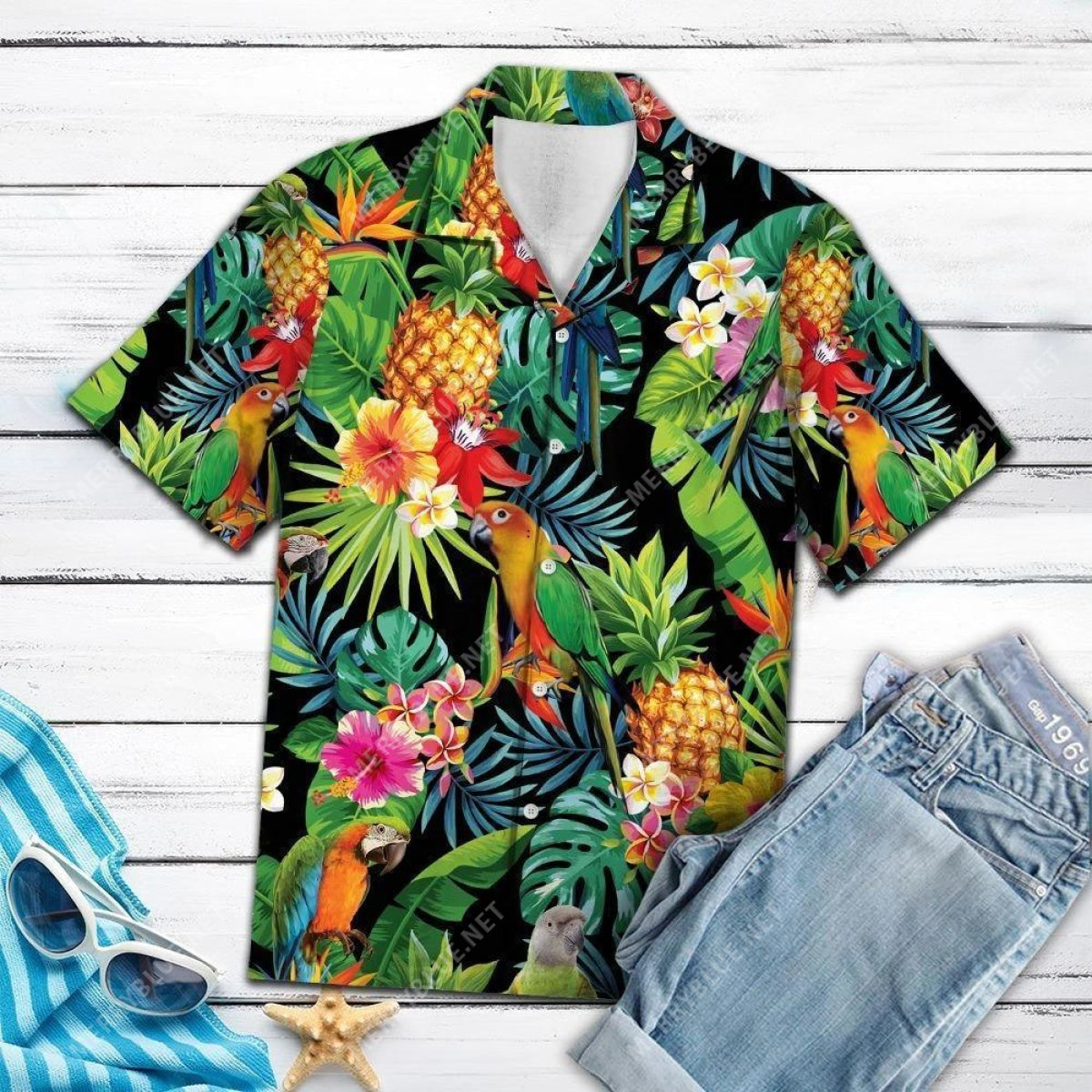 Hiding Parrot Hawaiian Shirt Ha48290