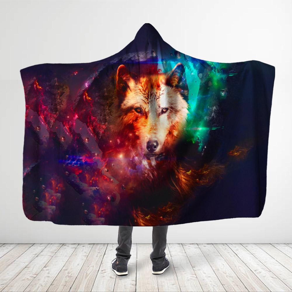 ViticStore™ Wolf 3D All Over Printed Red Wolf On Fire Hooded Blanket