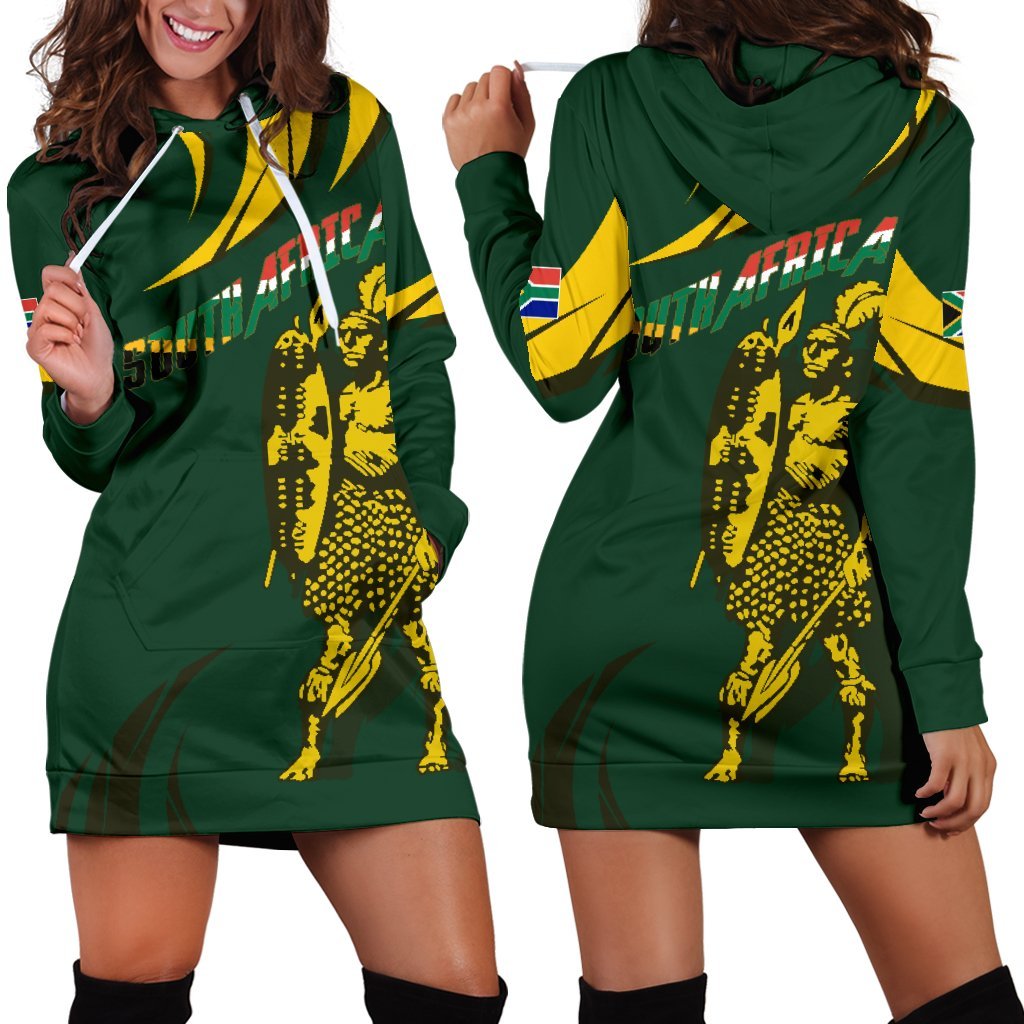 1stTheWorld South Africa Hoodie Dress – South African Shaka Zulu Women Green A10