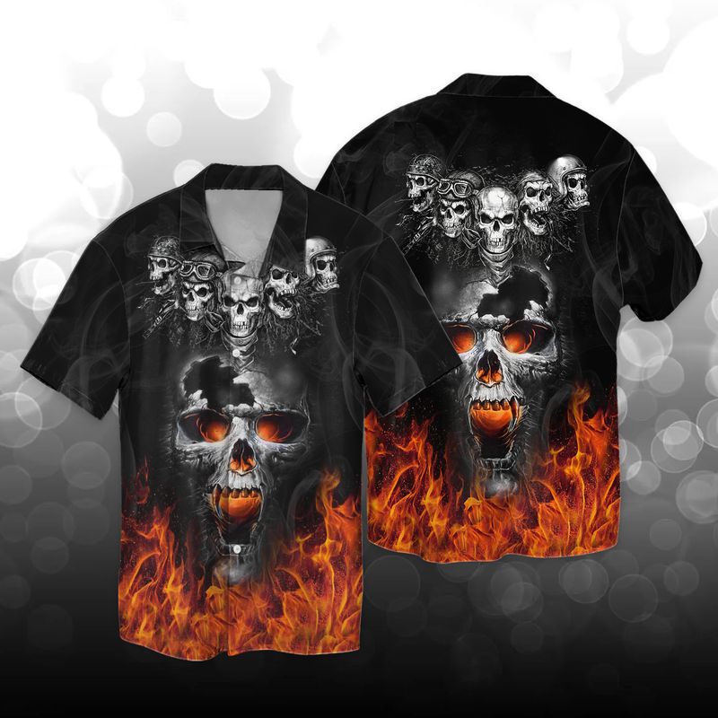 Scary Flaming Skulls Full Print Hawaii Shirt Ha45902