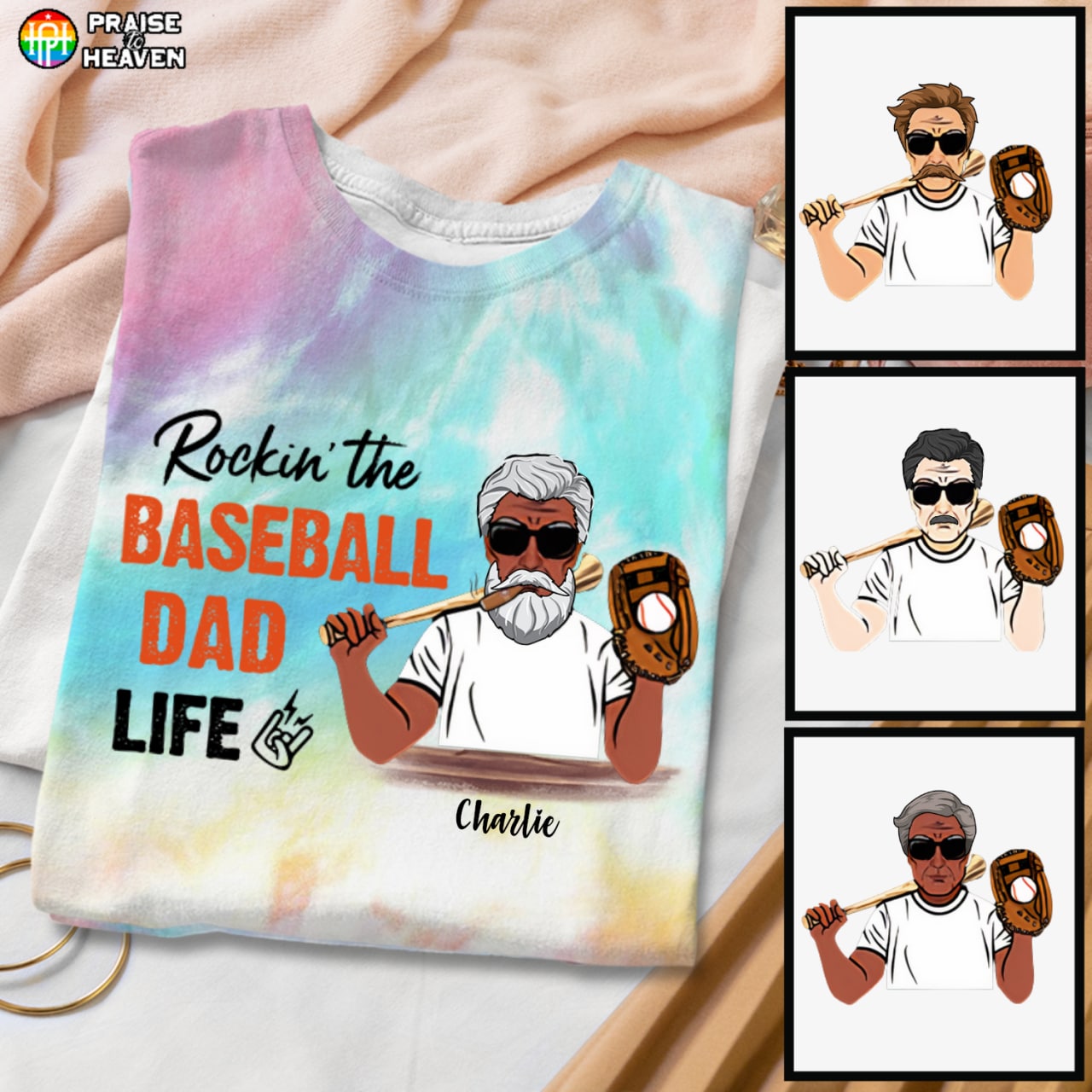 Rockin’ The Baseball Dad Life Personalized Tie Dye Shirt Sweatshirt Hoodie Ap365