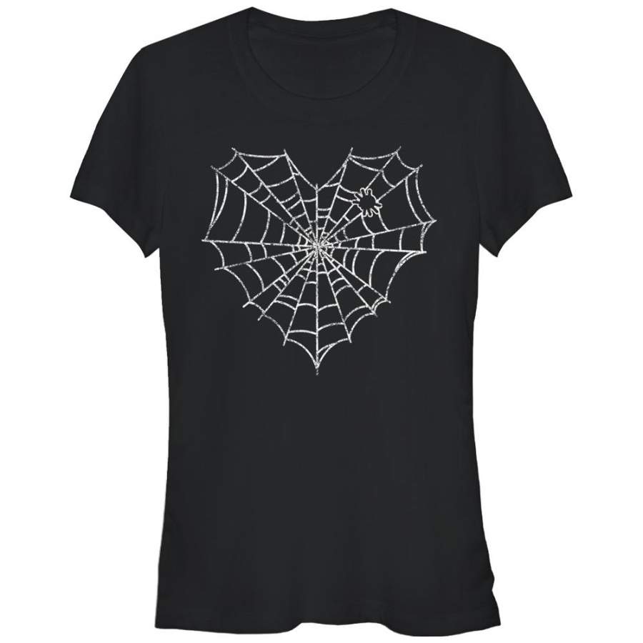 Lost Gods Junior’s Halloween Heart Spider Web  T Shirt Black