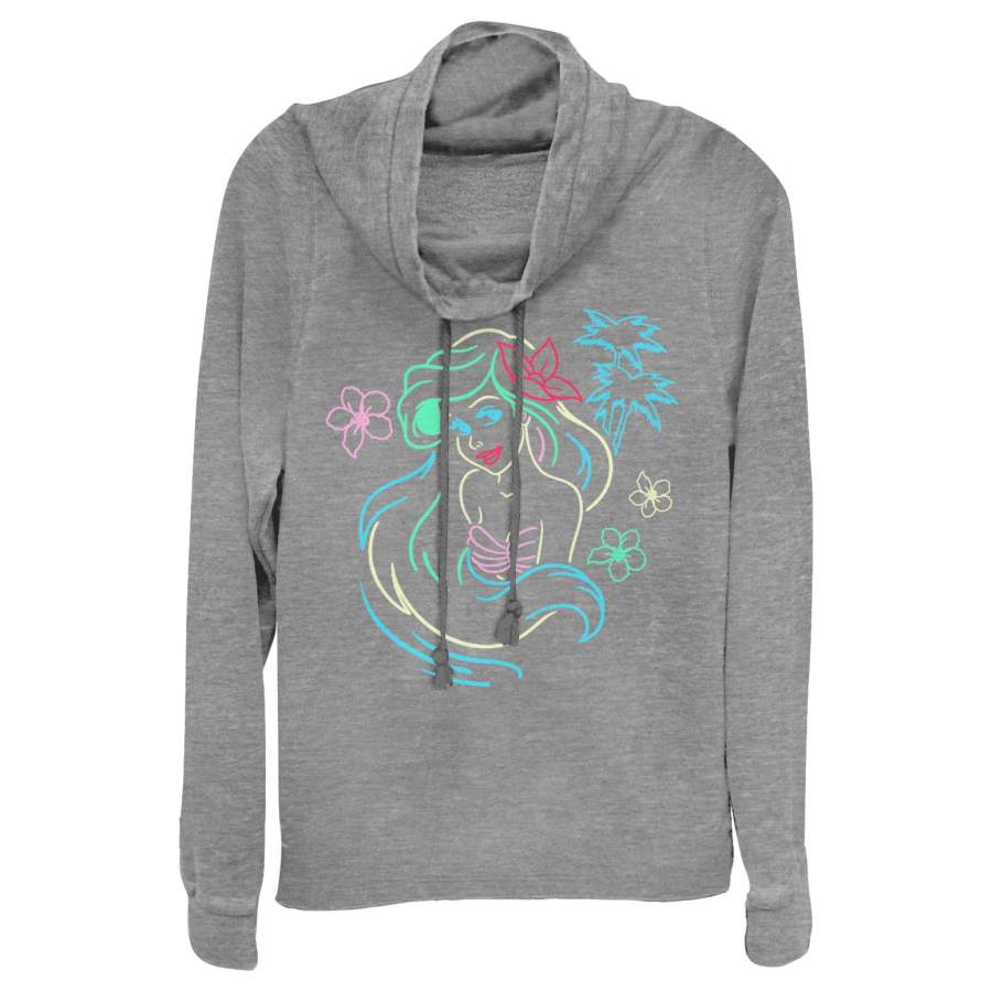 The Little Mermaid Junior’s Ariel Neon Light Print  Cowl Neck Sweatshirt