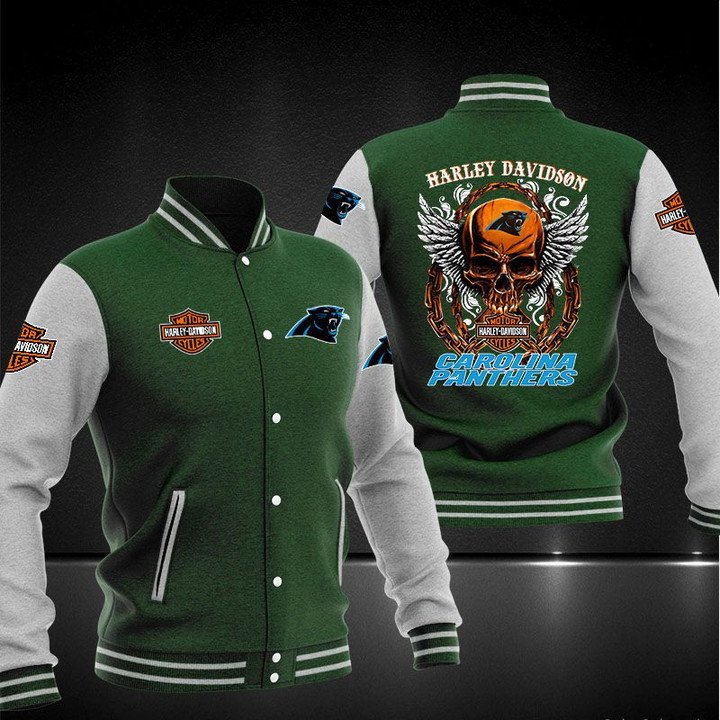 Carolina Panthers Green Skull Baseball Jacket V2