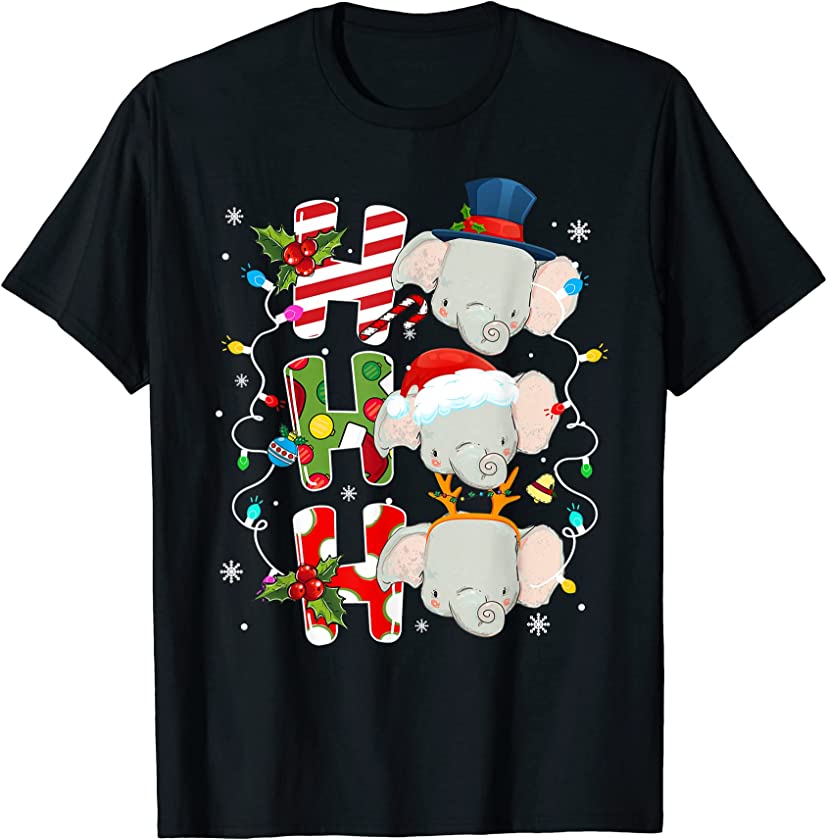 Ho Ho Ho Reindeer Santa Hat Elephant Xmas Lights Christmas T-Shirt