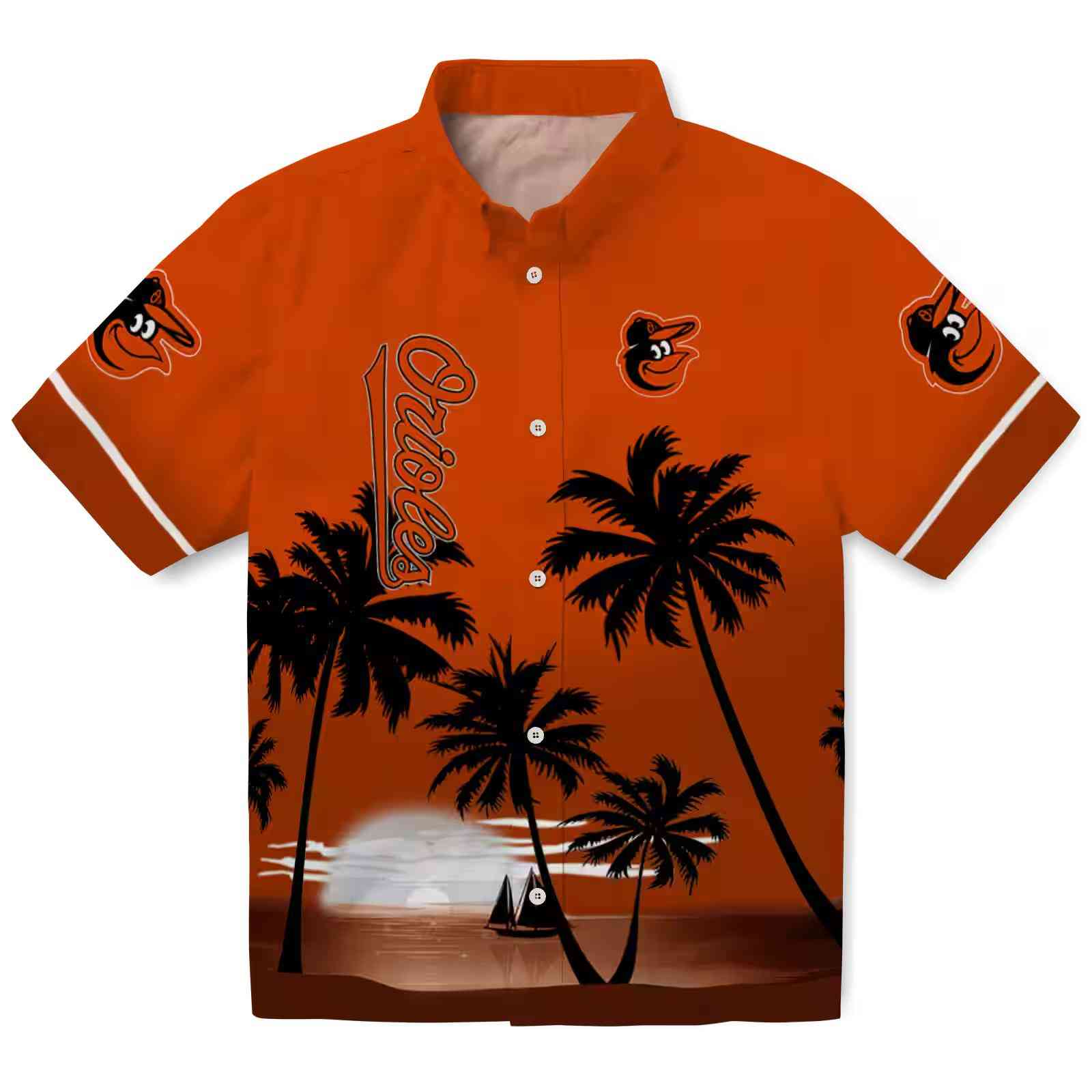 Baltimore Orioles Beach Sunset Orange Black Hawaiian Shirt