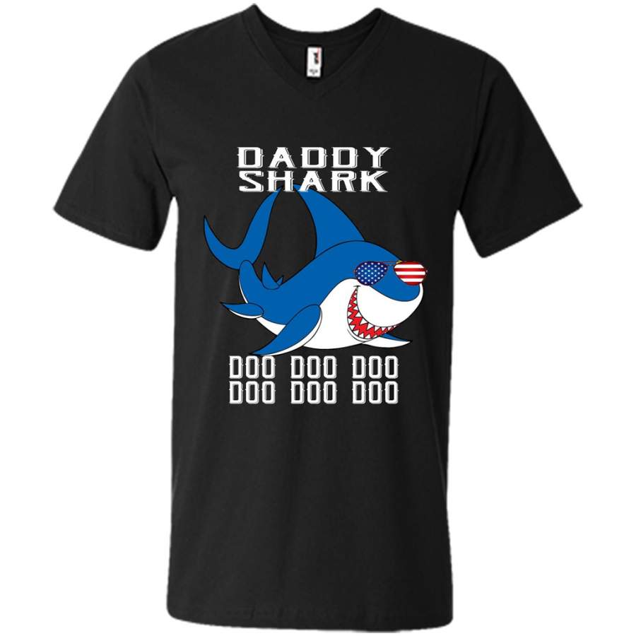 Daddy Shark Doo Doo Doo 3 – Canvas Unisex V-Neck Shirt