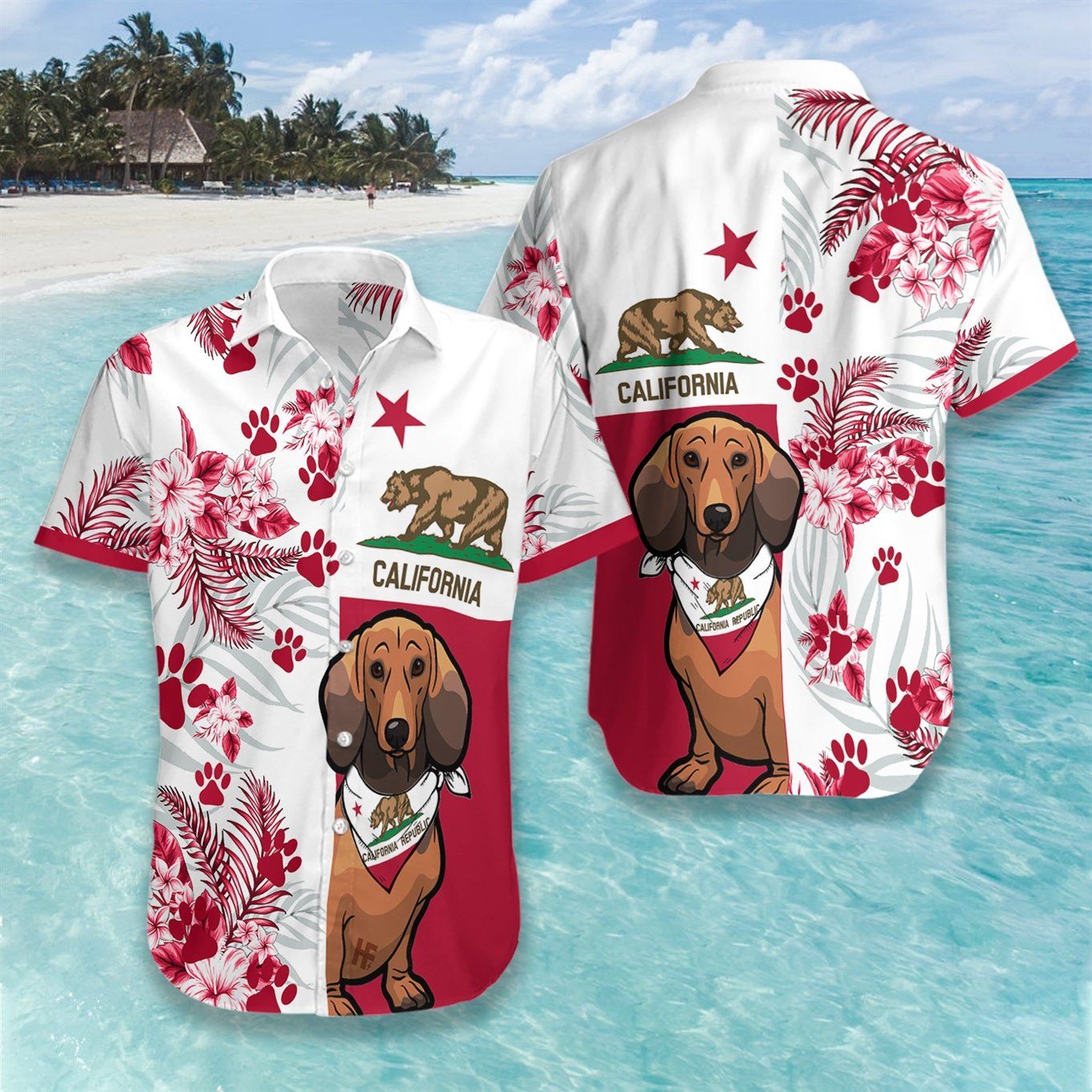 Dachshund California Flag Hawaii Shirt 1907 Hawaii Ha80688