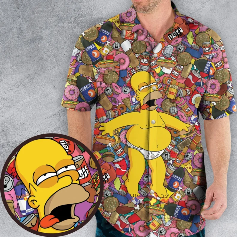 Homer Simpson Getting Drunk Duff Beer The Simpsons Hawaiian Shirt
