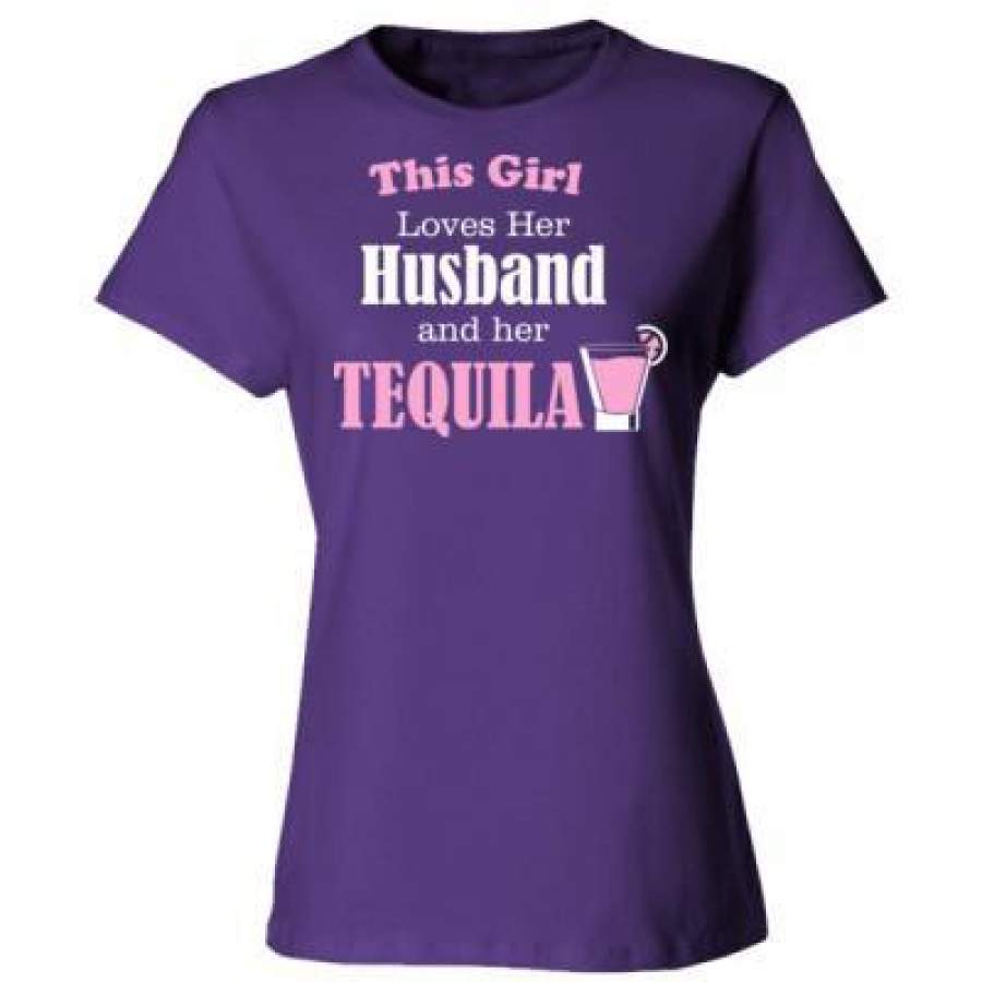 AGR This Girl Lovers Her Husband And Her Tequila – Ladies’ Cotton T-Shirt