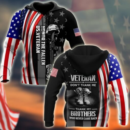 Honor The Fallen Us Veteran Don’T Thank Me Thank My Brothers 3D All Over Print Shirts For Men & Women, Happy Veteran Memorial 3D Shirts, Veteran Day