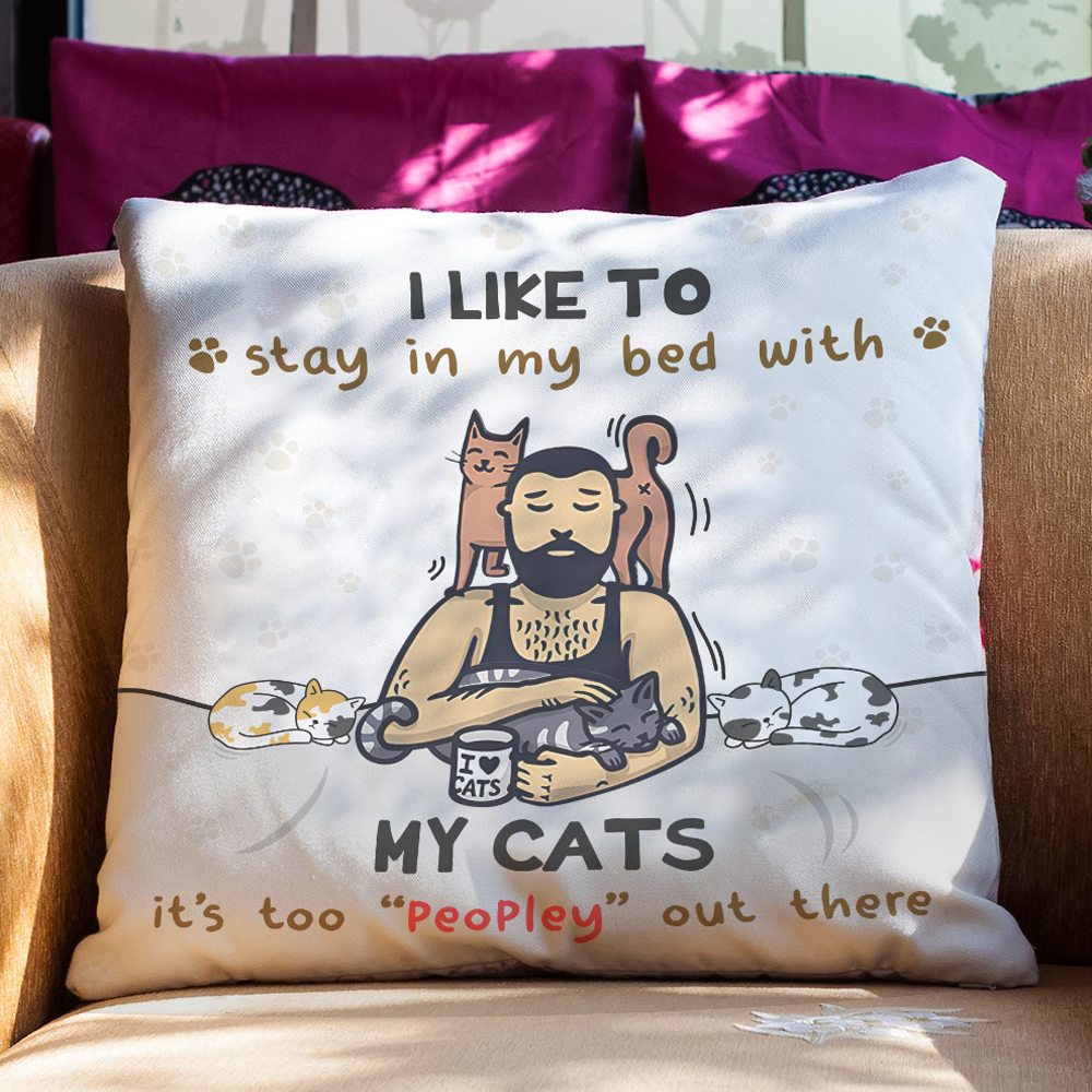Personalized Gift For Cat Dad Stay In Bed With My Cat Dad Pillow