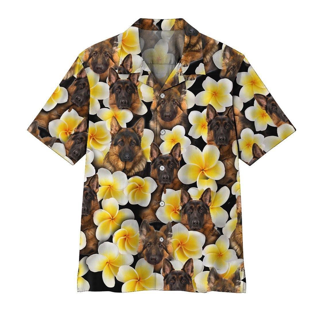 3D Plumeria German Shepherd Aloha Hawaiian Shirt Colorful Short Sleeve Summer Beach Casual Shirt For Men And Women