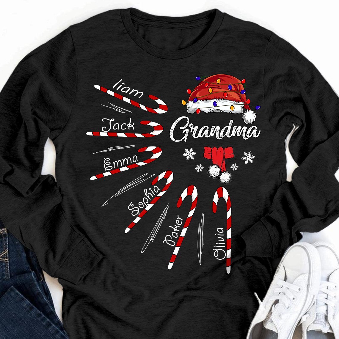 Personalized Long Sleeve Grandma – Candy Christmas Gift Unisex T-shirt Hoodie Plus Size S-5xl