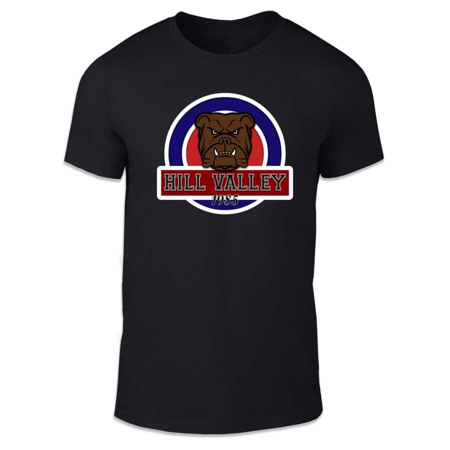 New Fashion Mens T-Shirt | Hill Valley Bulldog Logo Future High Science Marty Back Tee