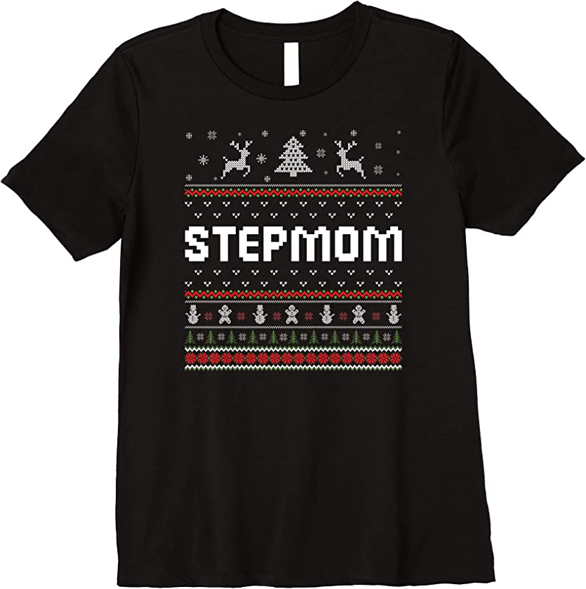 Womens Stepmom Ugly Holiday Party Matching Ugly Christmas Sweater Premium T-Shirt