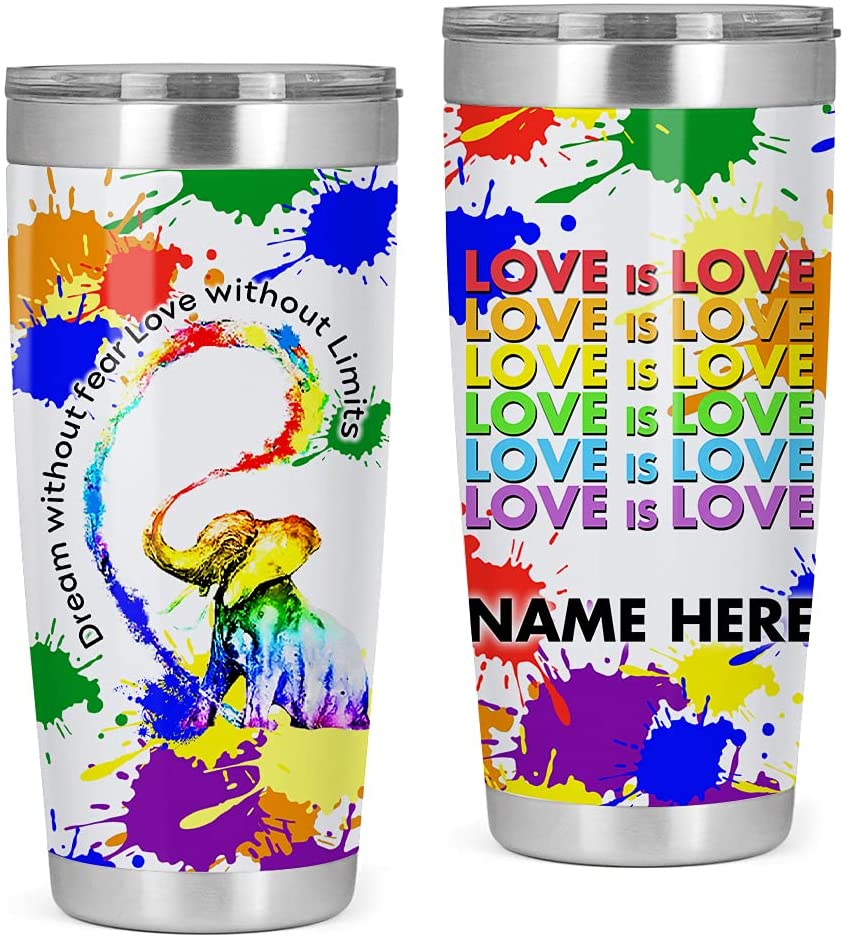 Dream Without Fear Love Without Limits Elephant Lgbt Personalized Tumbler Cup, Gift For Lgbt Pride 20Oz Insulated Coffeetea Tumbler With Lid