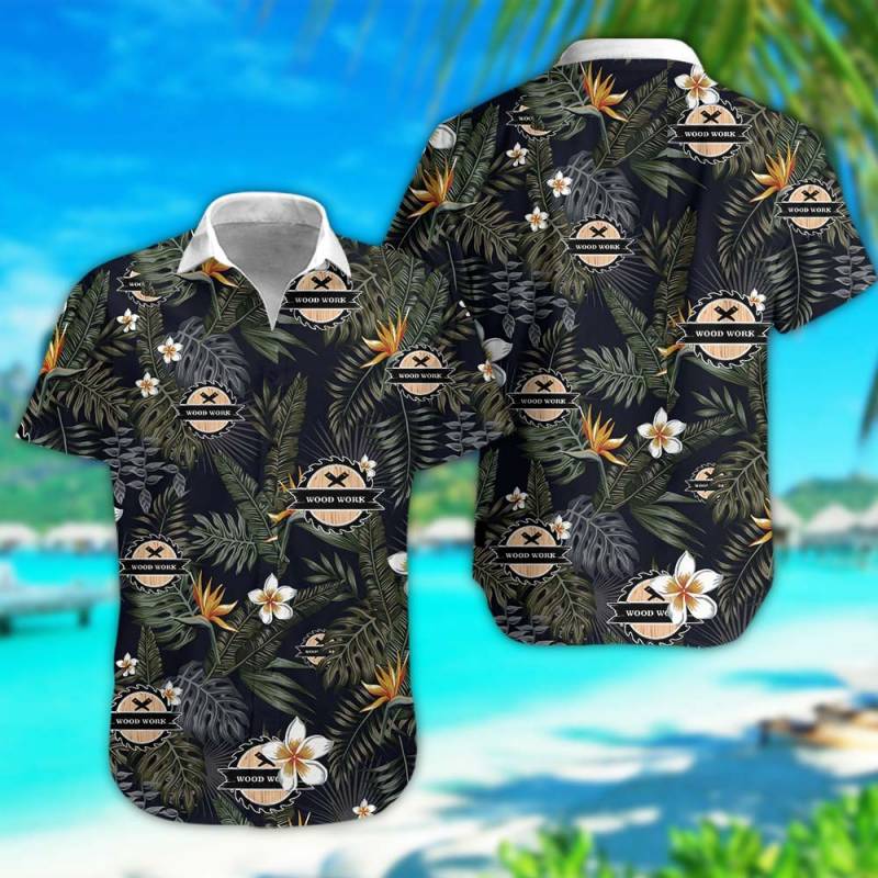 Woodworker Floral Hawaiian Shirt in Black And Green Rub Personalization 3D Full Print Button Shirt