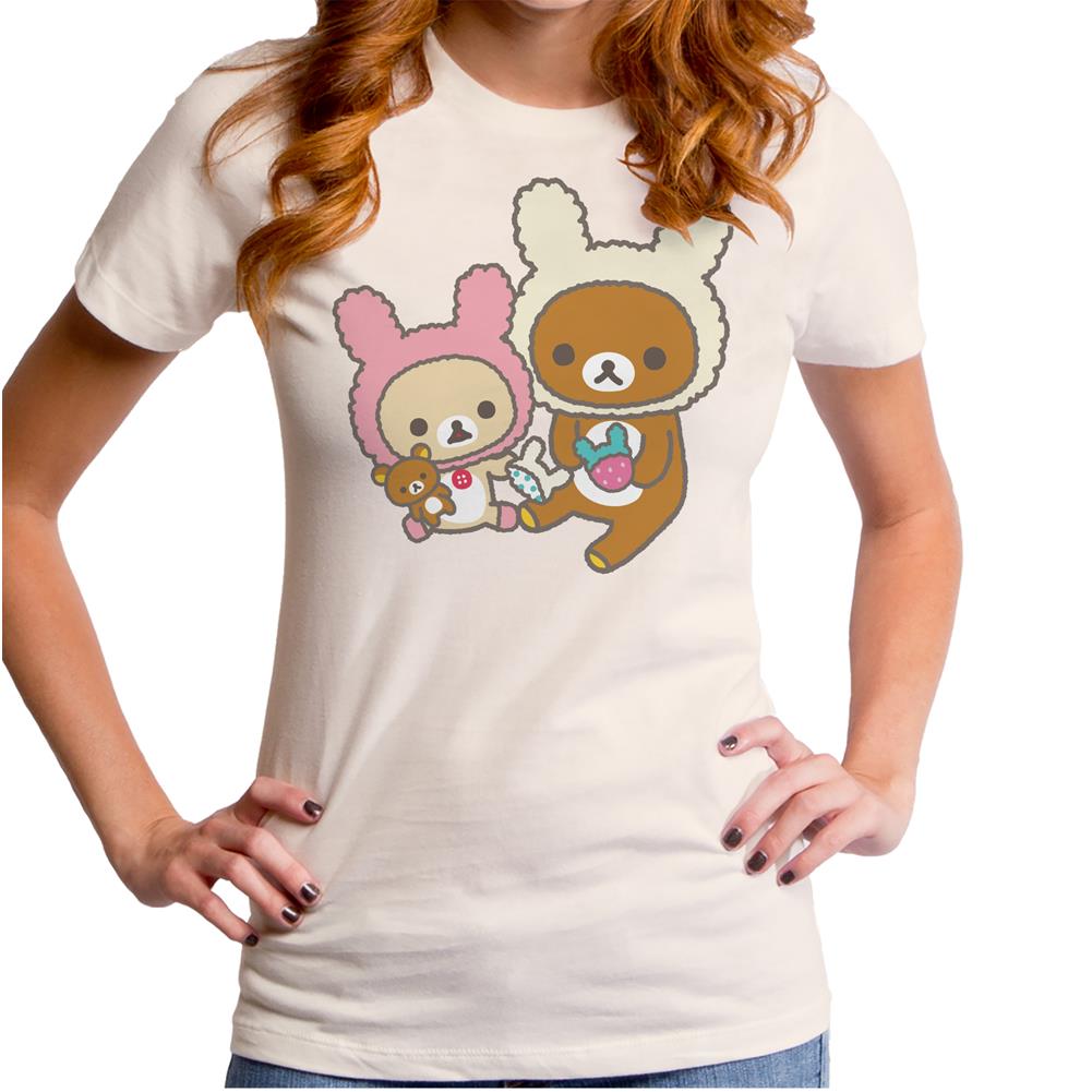 Rilakkuma Bear Rilakkuma Bunny Buddies Off White Short-Sleeve Junior Crew T-Shirt – Special Order