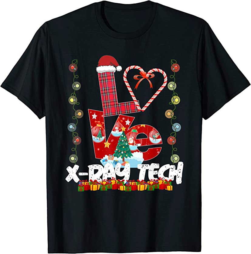 Love X-ray Tech Santa Hat Candy Xmas Pajama T-Shirt