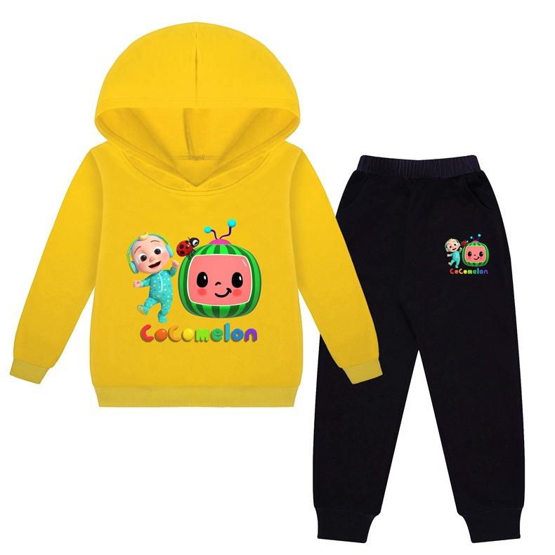 Cocomelon Hoodie Sweatpants Set Long Sleeve Pullover Drawstring Jogger Pants For Kids