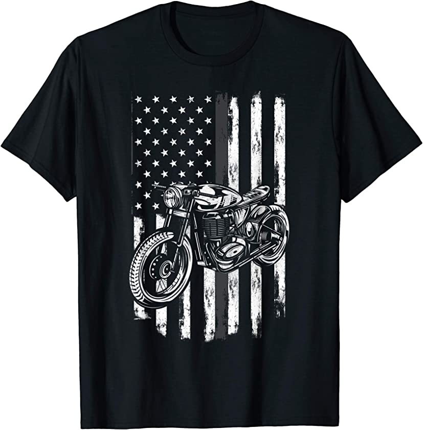 Vintage Retro Motorcycle USA Flag Funny Motorcycle Engines T-Shirt