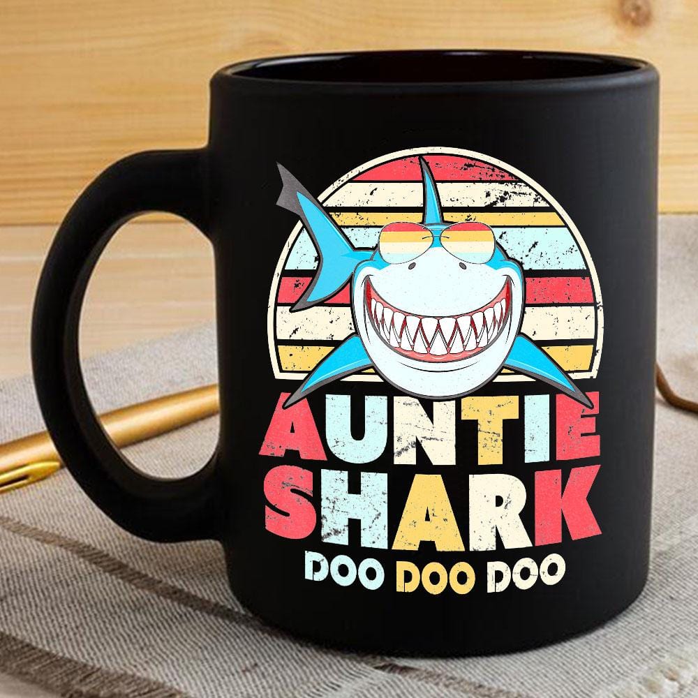 Vintage Retro Auntie Shark Doo Doo Doo Coffee Mug Womens Custom Father’s Day Mother’s Day Gift Idea BPS515