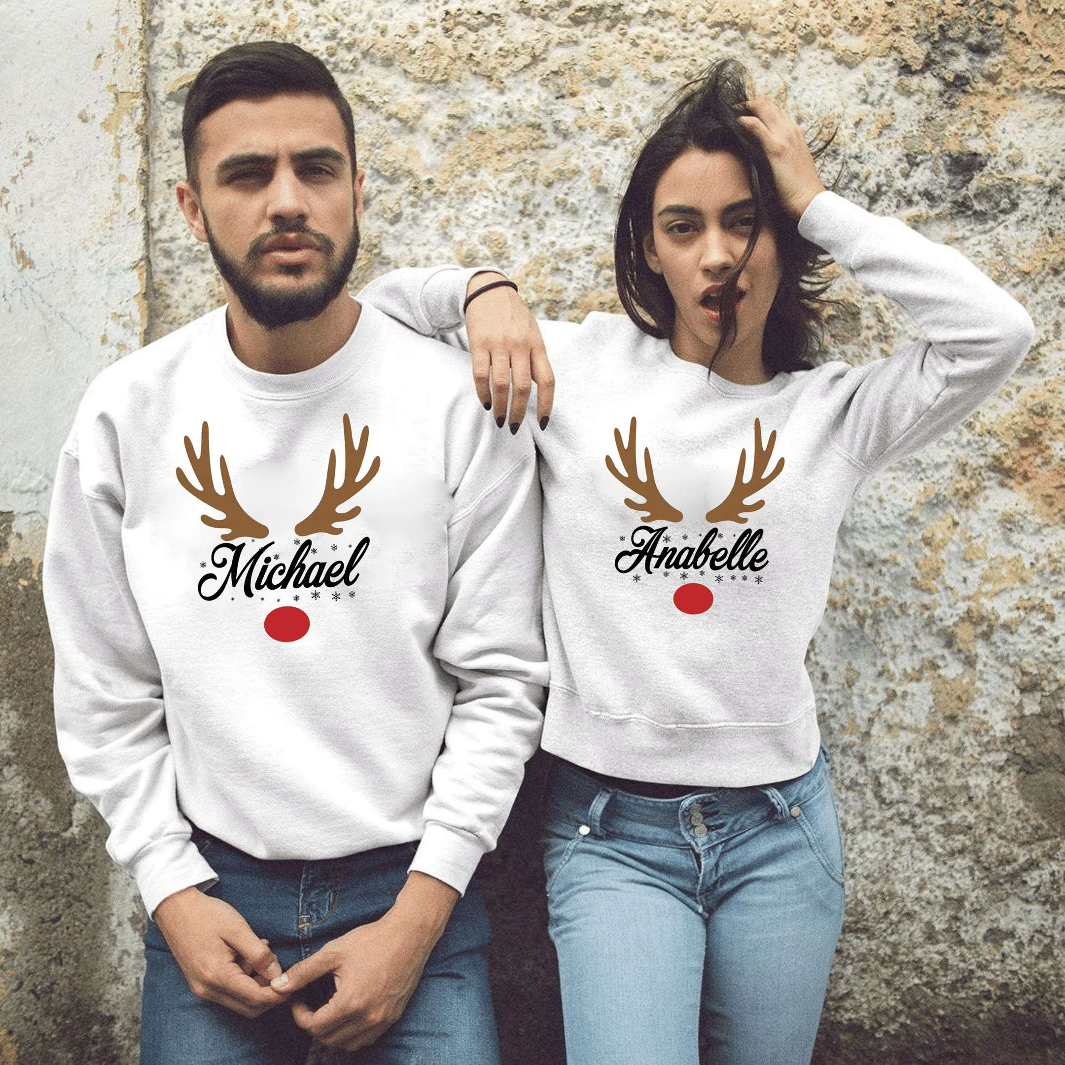 Couple Shirts Personalized Name Mr And Mrs Reindeers Matching Couple, Valentine Gifts, Christmas Gift Graphic Unisex T Shirt, Sweatshirt, Hoodie Size S – 5Xl