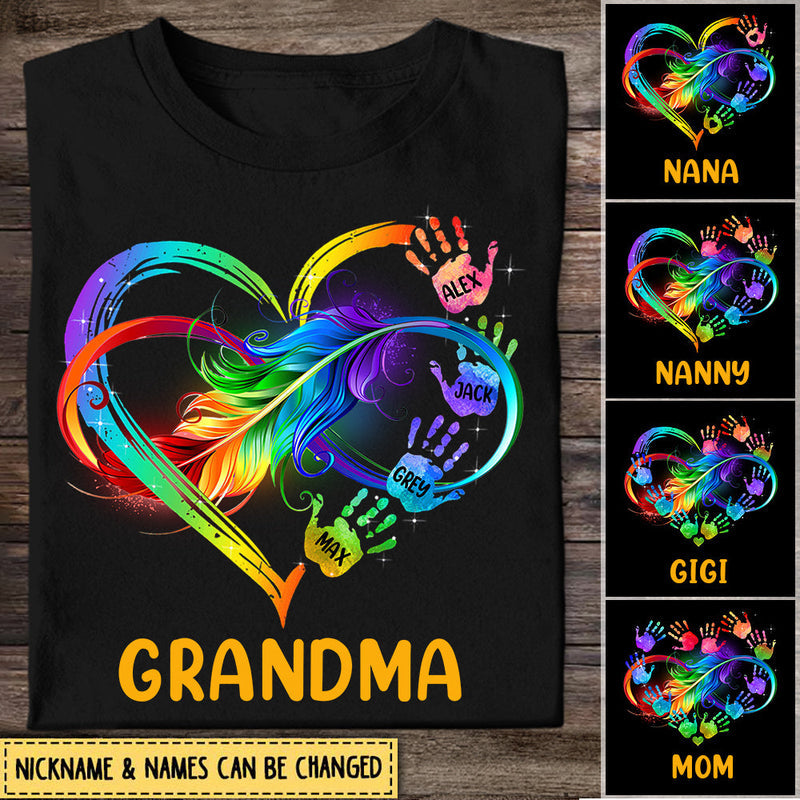 Grandma Grandkids Infinity Love Family Mother’S Day Gift Heart Hand Prints Tshirt