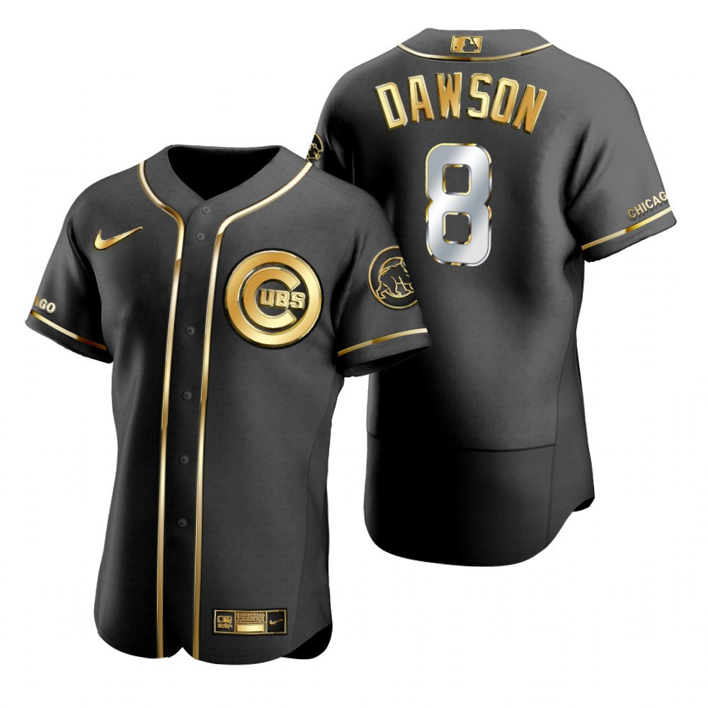 Chicago Cubs #8 Andre Dawson MLB Golden Brandedition Black Jersey Gift For Cubs Fans