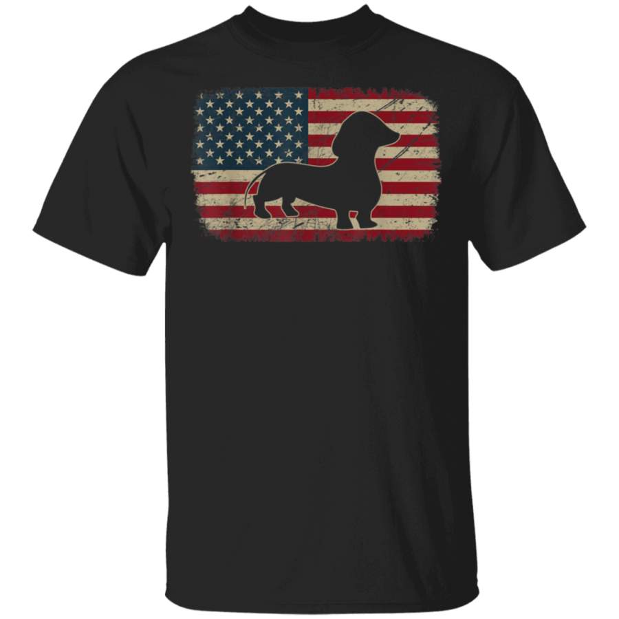 Vintage American Flag Dachshund Dog Lover Gifts Fathers Day TShirt