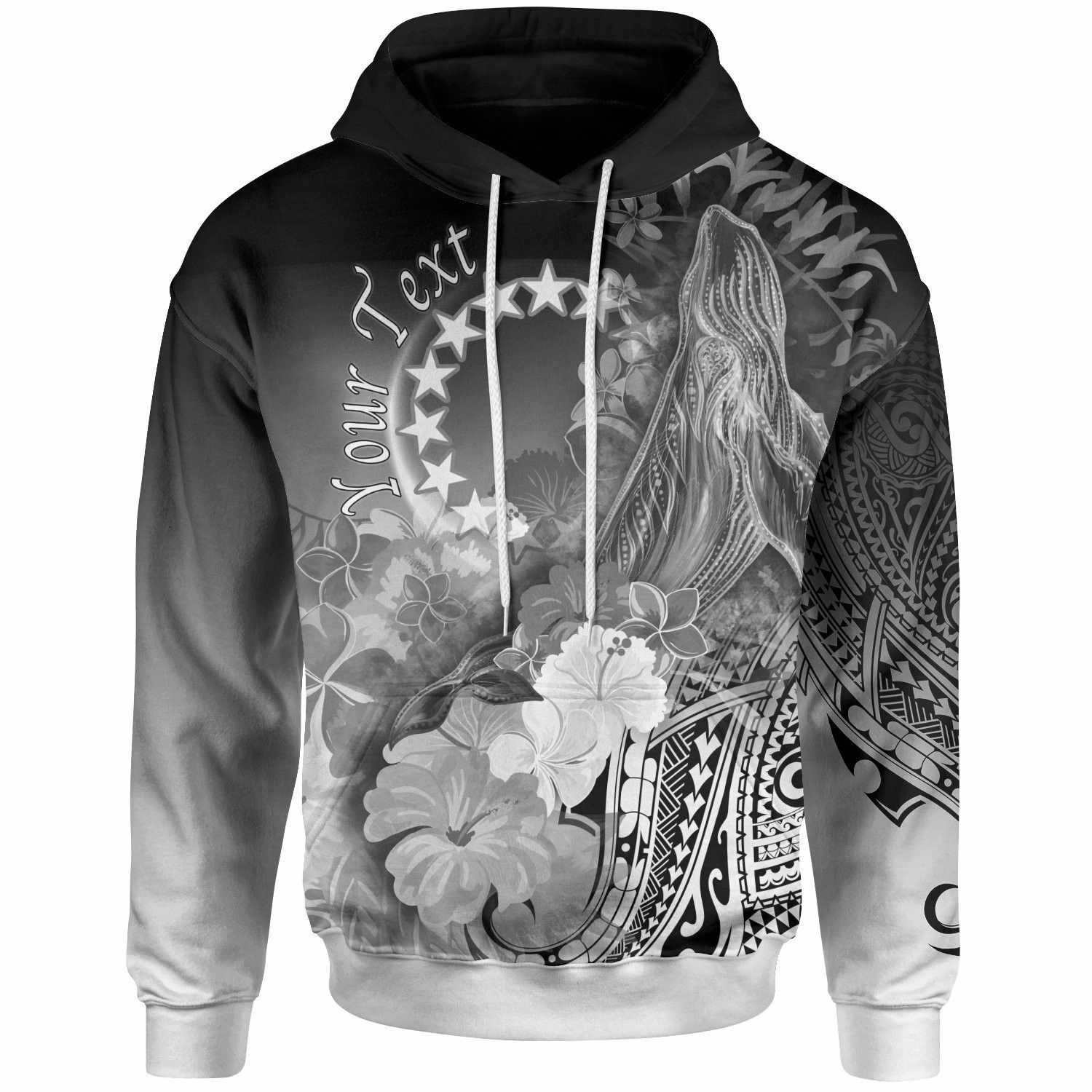 Humpback Whale Hibiscus Black And White Unique Personalized 3D Printed Sublimation Hoodie Hooded Sweatshirt Comfy Soft And Warm For Men Women S to 5XL CTC16013232