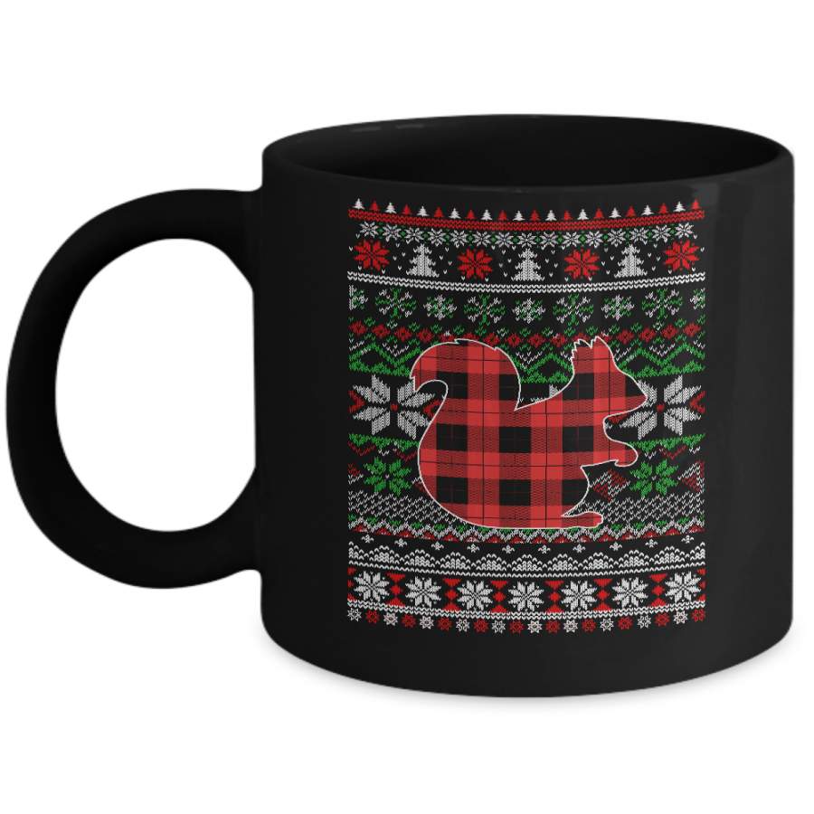 Squirrel Red Plaid Ugly Christmas Sweater Funny Gifts Mug