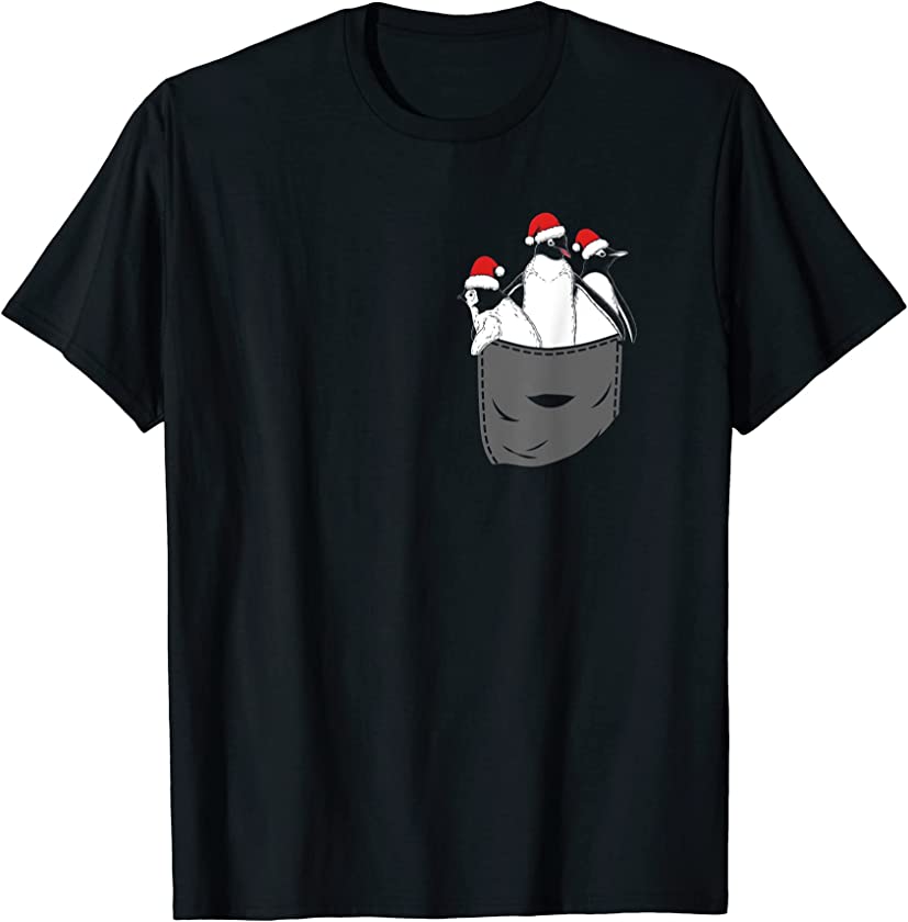 Cute Pocket Christmas Zoo Animal Merry Xmas Penguin T-Shirt