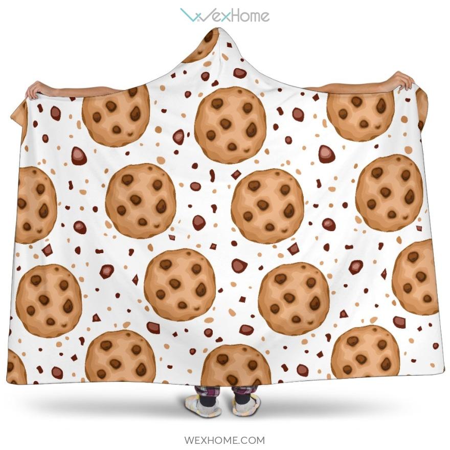 Chocolate Chip Cookie Pattern Hooded Blanket